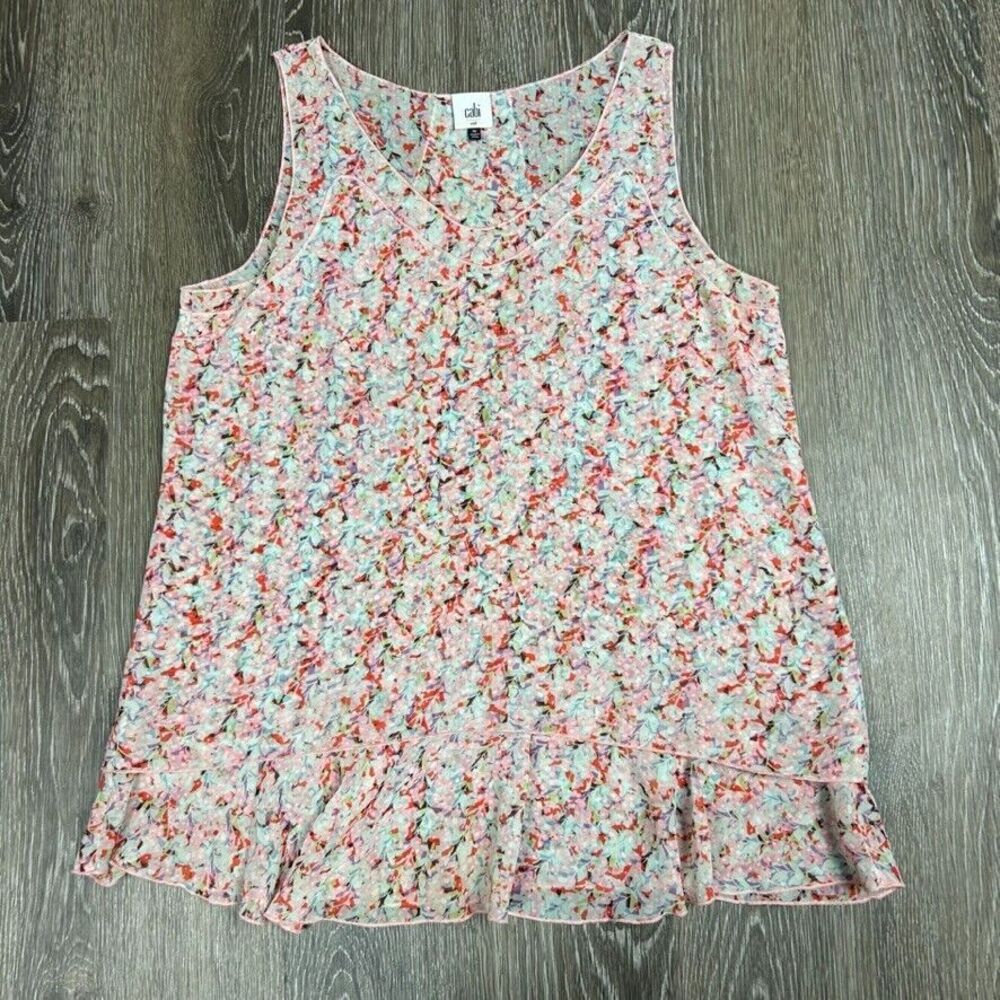 Cabi Pink Floral Lightweight Sheer Tiered Bella Tank Top Blouse Size M EUC